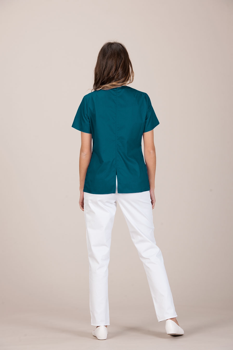 Arles woman jacket cotton petrol green short sleeves back