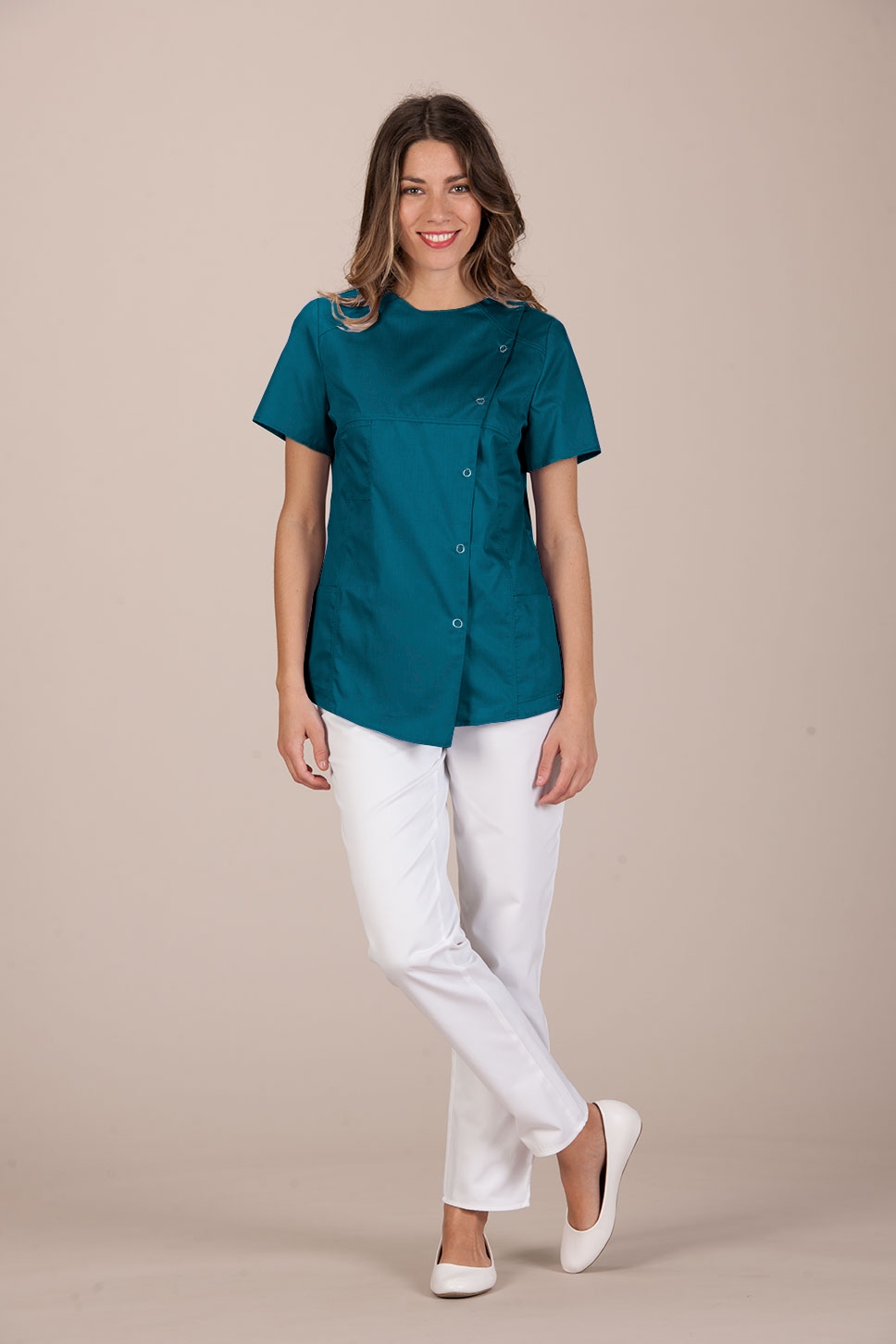 Arles woman jacket cotton petrol green short sleeves