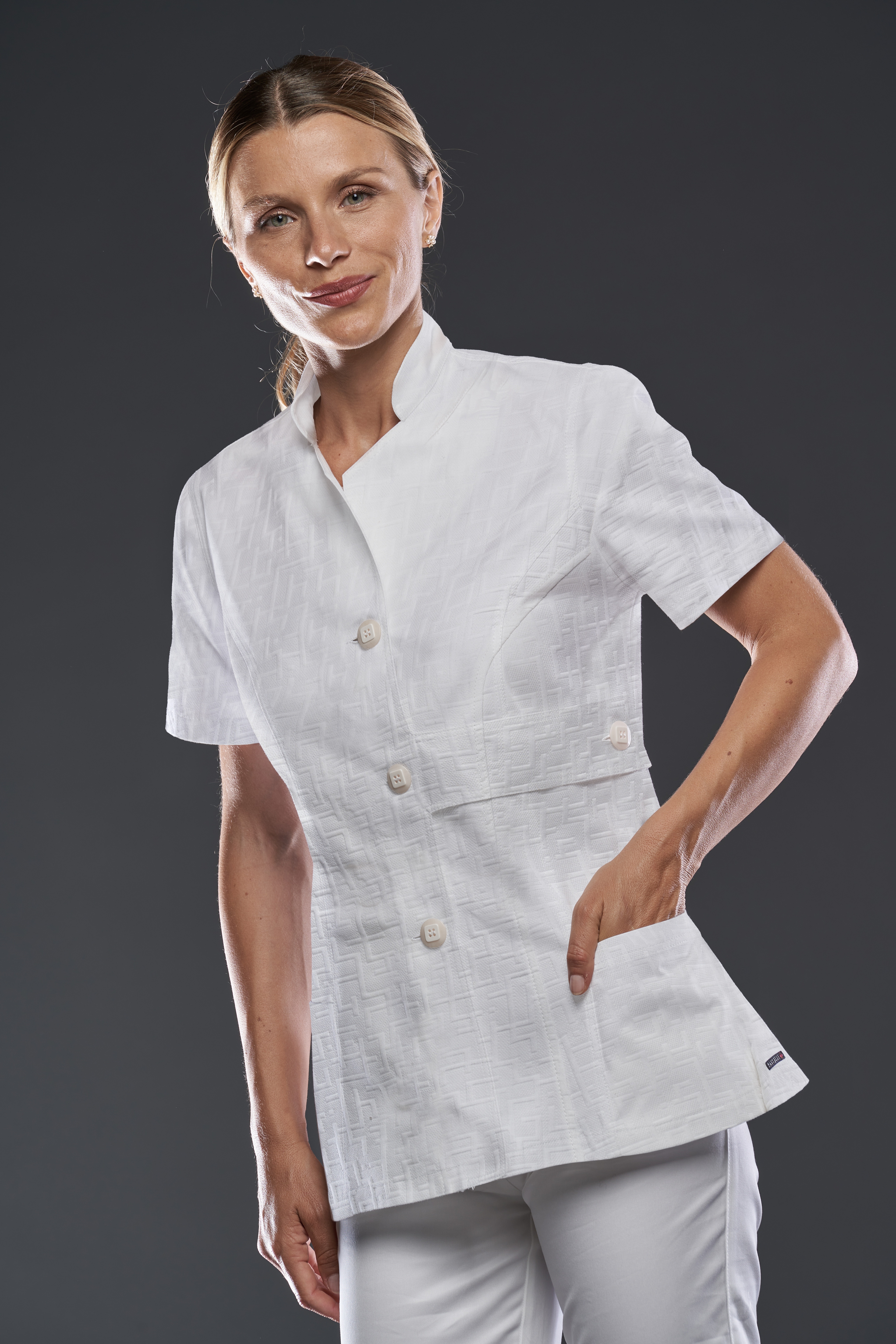 Astana woman top jaquard cotton white short sleeves