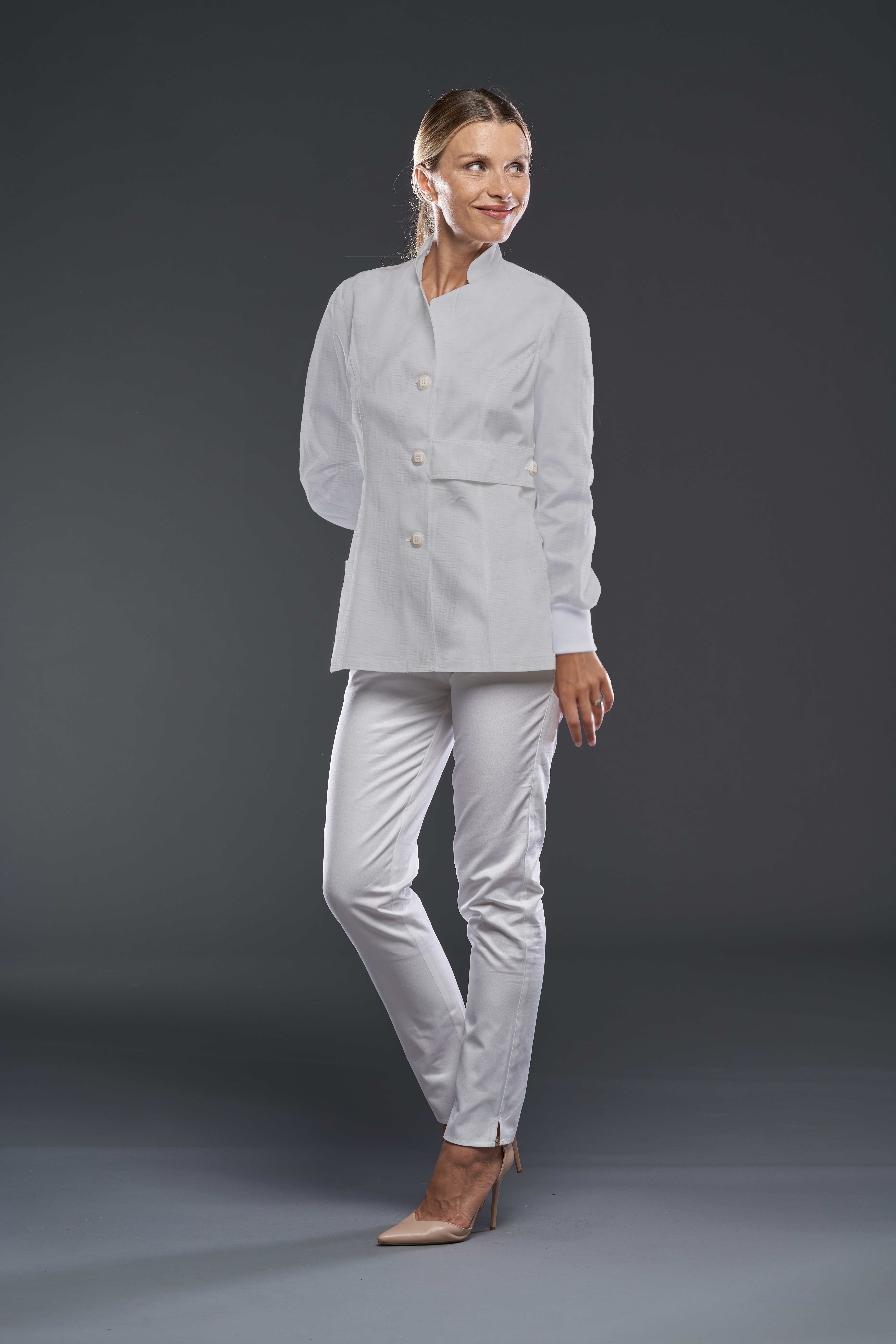 Astana woman top jaquard cotton white long sleeves