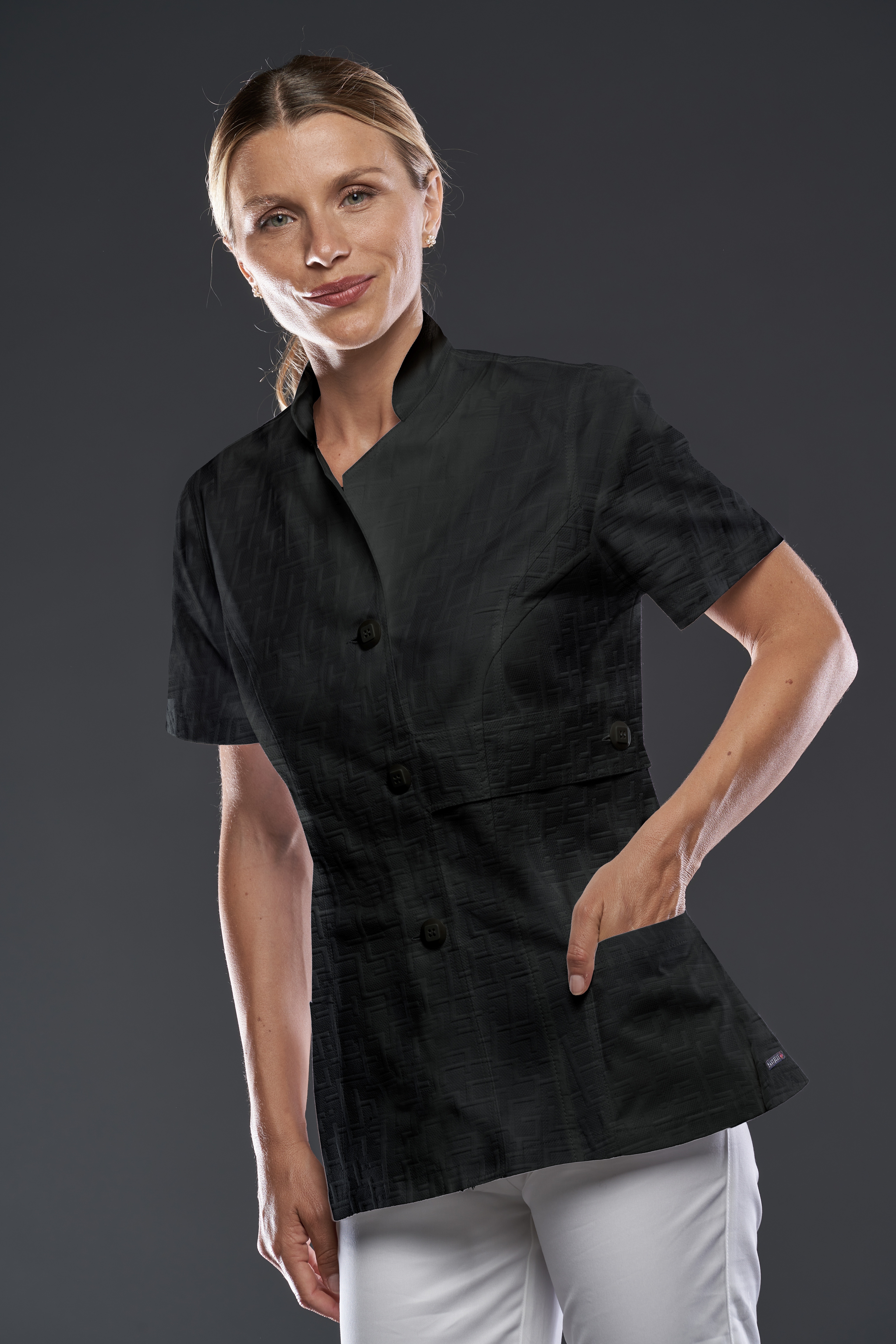 Astana woman top jaquard cotton black short sleeves