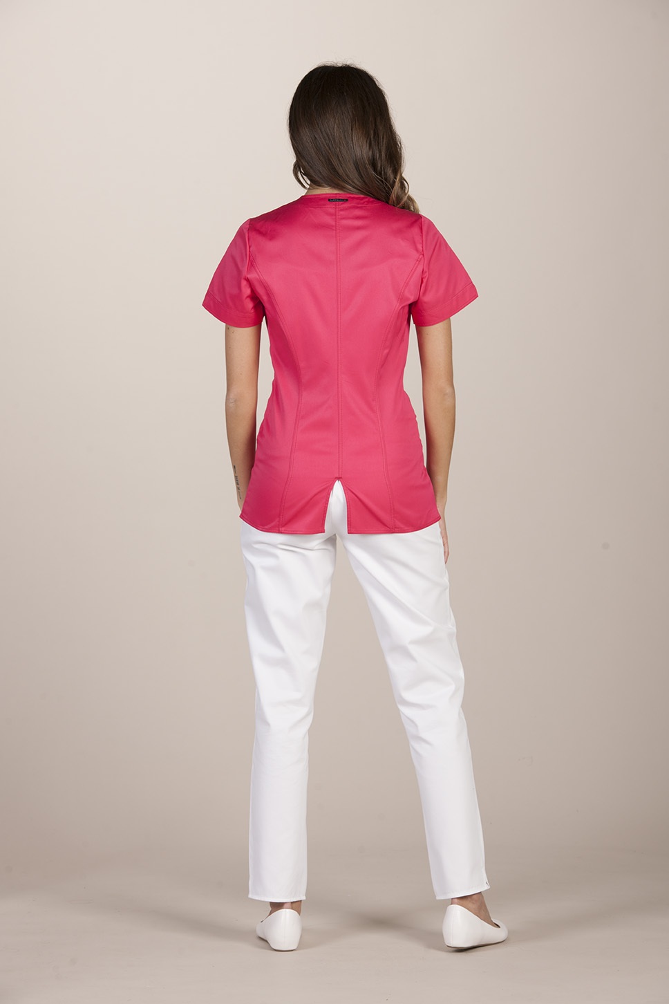 albany casacca donna cotone rosso corallo manica corta retro