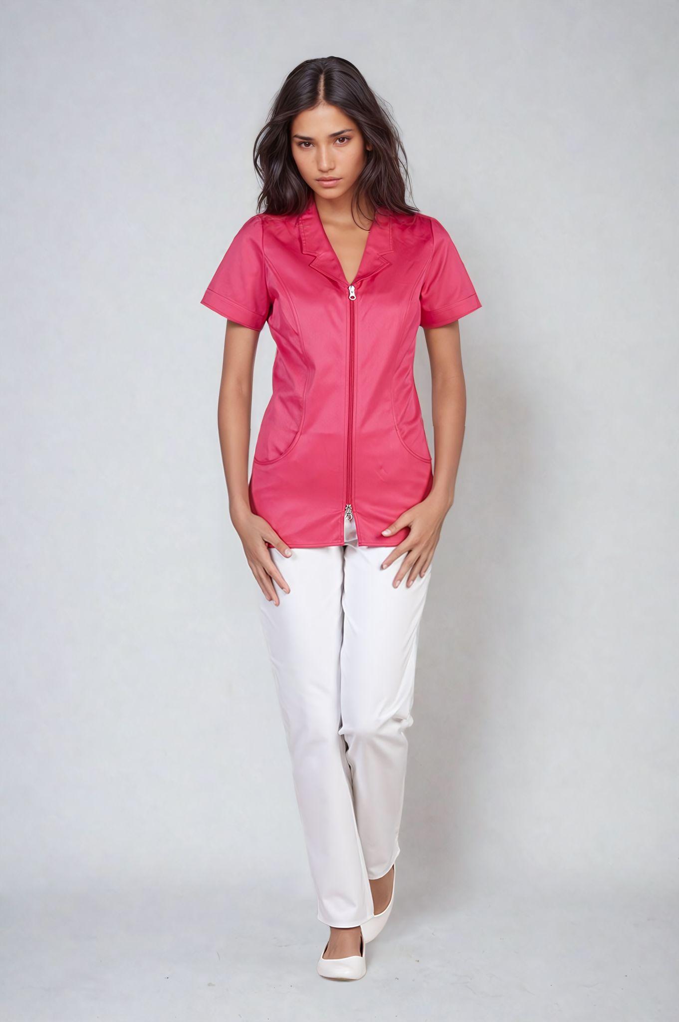albany casacca donna cotone rosso corallo manica corta